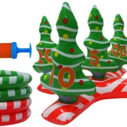 Sosoport 1 Set Ring Toy Outside Kids Toys Kids Playset Outside Toy Inflatable Toss Game Xmas Tree Toss Game Inflatable Toys PVC Green Air Pump Christmas Parent-Child Inflatable Toy