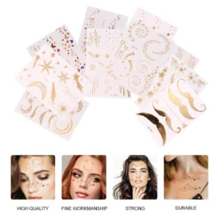 Lurrose 10pcs Halloween Face Temporary Tattoo Sticker Gold Metallic Temporary Transfer Tattoo Freckle Sticker Waterproof For Halloween Christmas Stage Masquerade (Mixed Pattern) 14 Lurrose 10pcs Halloween Face Temporary Tattoo Sticker Gold Metallic Temporary Transfer Tattoo Freckle Sticker Waterproof For Halloween Christmas Stage Masquerade (Mixed Pattern) -Xmas Mart Sales 61vxZ79JdxL. SL1202