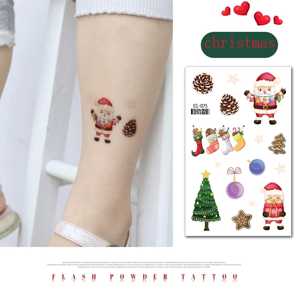 Christmas Temporary Tattoo For Kids Winter Stickers Decals For Body Face Arm Decorations Fake Tattoos Kit 12 Sheets Xmas Holiday Party Favor Supplies Snowflake Santa Claus Wreath Deer Design 5 Christmas Temporary Tattoo For Kids Winter Stickers Decals For Body Face Arm Decorations Fake Tattoos Kit 12 Sheets Xmas Holiday Party Favor Supplies Snowflake Santa Claus Wreath Deer Design - Image 3