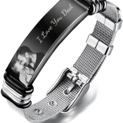 Ancofi Personalized Photo Bracelets For Men 9.4 Inch Custom Picture Name Bracelet For Father Boyfriend Photo Bracelet For Men Dad Husband Christmas Birthday Valentine's Day Gifts