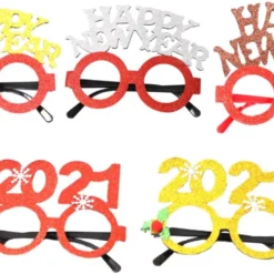 Jojofuny 5pcs Christmas 2021 Cartoon Glasses Photo Gift Makeup Glasses Socks Gift 2021 New Year Eyeglasses New Years Glasses Xmas Bag Filler Gift Kids Glasses Frames Kids Cartoon Glasses