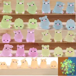 HYG 30 Pieces Of Mini Resin Luminous Rabbit Mini Portrait Mini Fairy Garden Landscape Aquarium Decoration Potted Plant Decoration DIY Christmas Birthday Party Slime Amulet. (Luminous Pig)