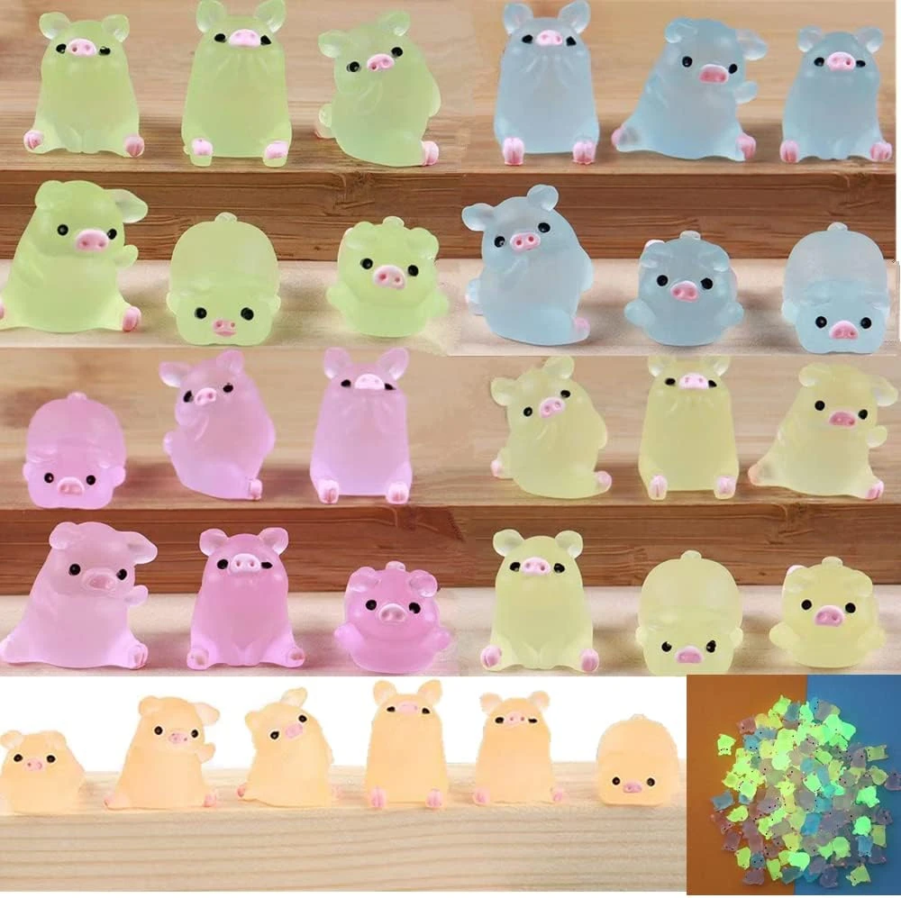 HYG 30 Pieces Of Mini Resin Luminous Rabbit Mini Portrait Mini Fairy Garden Landscape Aquarium Decoration Potted Plant Decoration DIY Christmas Birthday Party Slime Amulet. (Luminous Pig) 3 HYG 30 Pieces Of Mini Resin Luminous Rabbit Mini Portrait Mini Fairy Garden Landscape Aquarium Decoration Potted Plant Decoration DIY Christmas Birthday Party Slime Amulet. (Luminous Pig)