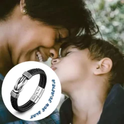 HNLUGF Leather Bracelet For Men Boy, Braided Leather Bracelets With Stainless Steel Magnetic Closure Black Bangle Wristband Christmas Back To School Graduation Birthday Gifts For Son -Xmas Mart Sales 71 5PzWa9L. AC UL1500