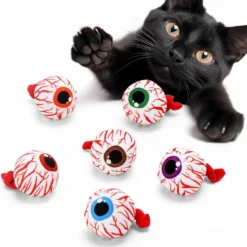 CiyvoLyeen Halloween Eyeball Catnip Toys Chew Bite Resistant Boredom Relief Teeth Cleaning Interactive Cat Toys Organic Catnip Filled Indoor Self Play Birthday Christmas Cat Lover Gift, Set Of 6