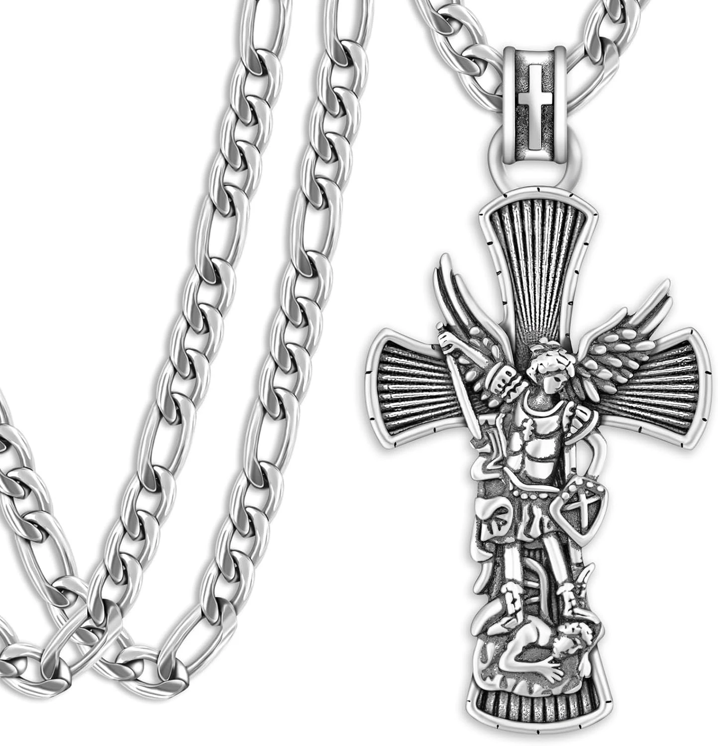 Jiulegufa St Michael Necklace For Men 925 Sterling Silver Cross Archangel Michael Necklace Protection Jewelry Gifts For Father Husband Birthday Christmas 22"+2" Chain 3 Jiulegufa St Michael Necklace For Men 925 Sterling Silver Cross Archangel Michael Necklace Protection Jewelry Gifts For Father Husband Birthday Christmas 22"+2" Chain