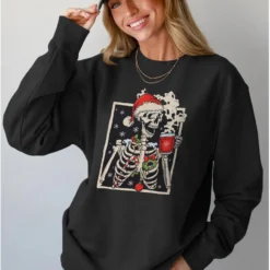 IZYJOY Women Christmas Skeleton Coffee Sweatshirts Xmas Santa Drinking Hot Coffee Skull Graphic Tee Oversized Pullover Top -Xmas Mart Sales 71 dEEEQzBL. AC UL1500