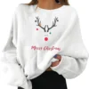 SNKSDGM Womens Elk Print Long Sleeve Lightweight Christmas Sweatshirts Crew Neck Raglan Baseball Pullover Tops Tee Shirts Top