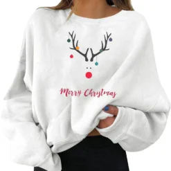 SNKSDGM Womens Elk Print Long Sleeve Lightweight Christmas Sweatshirts Crew Neck Raglan Baseball Pullover Tops Tee Shirts Top