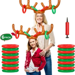 Christmas Inflatable Reindeer Antler Ring Toss Game - Christmas Party Games,Inflatable Reindeer Antler Hat With Rings