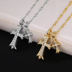 Cross Necklace 14k Gold Plated/Sterling Silver Double Cross Pendant CZ,Cubic Zirconia Cross Necklaces For Women Men Boy Jewelry Birthday Christmas Gifts -Xmas Mart Sales 7107kvnn1tL. AC UL1500