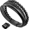 Murtoo Mens Bead Leather Bracelet, Natural Bead, Steel And Leather Bracelet For Men Christmas Gift -Xmas Mart Sales 710KSUgmIJL. AC UL1001