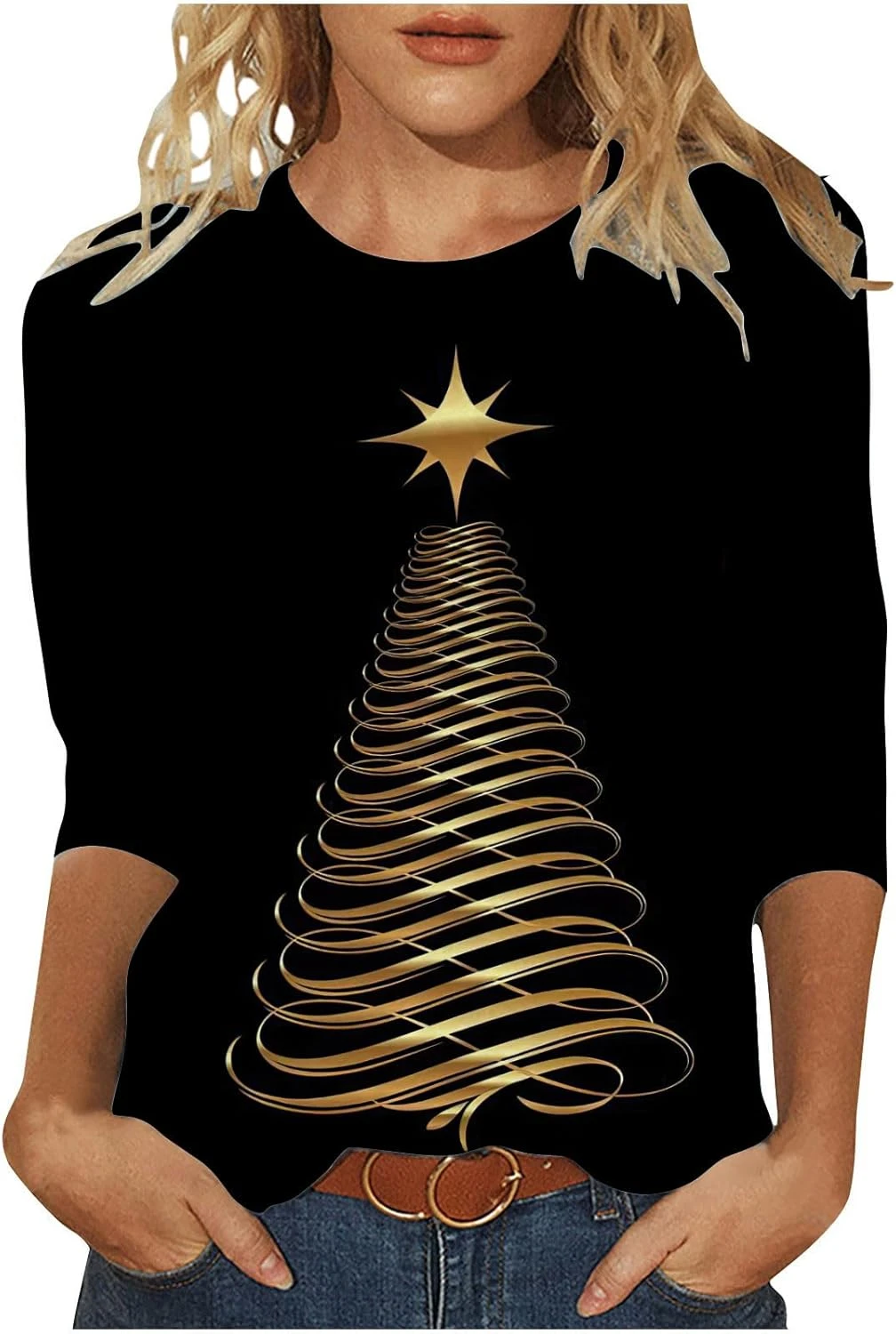 3/4 Sleeve Shirts For Women Crewneck Christmas Tunic Tops Sparkly Neon Starry Print Novelty Xmas Party Shirt Blouses 3 3/4 Sleeve Shirts For Women Crewneck Christmas Tunic Tops Sparkly Neon Starry Print Novelty Xmas Party Shirt Blouses