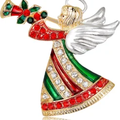 Vanjewnol Christmas Brooches For Women Sparkling Angel Brooch Cute Christmas Acessories For Women B01G