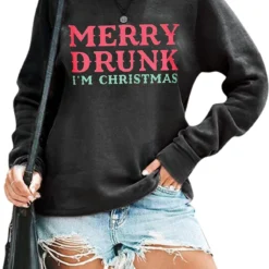 KIDDAD Merry Christmas Sweatshirt Women I'm Christmas Shirt Funny Letter Print Sweater Casual Fall Long Sleeve Tops
