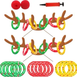 H-Style Christmas Games, 2 Sets Reindeer Antler Ring Toss Game For Christmas Party Games And Holiday Games Family Christmas Inflatable Reindeer Ring Toss Party Games