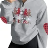 FLOYU Women Christmas Long Sleeve Sweatshirts Quarter Zipper Lapel Casual Pullover Top Color Block Sweatshirts
