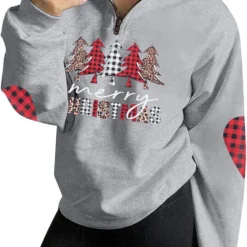 FLOYU Women Christmas Long Sleeve Sweatshirts Quarter Zipper Lapel Casual Pullover Top Color Block Sweatshirts
