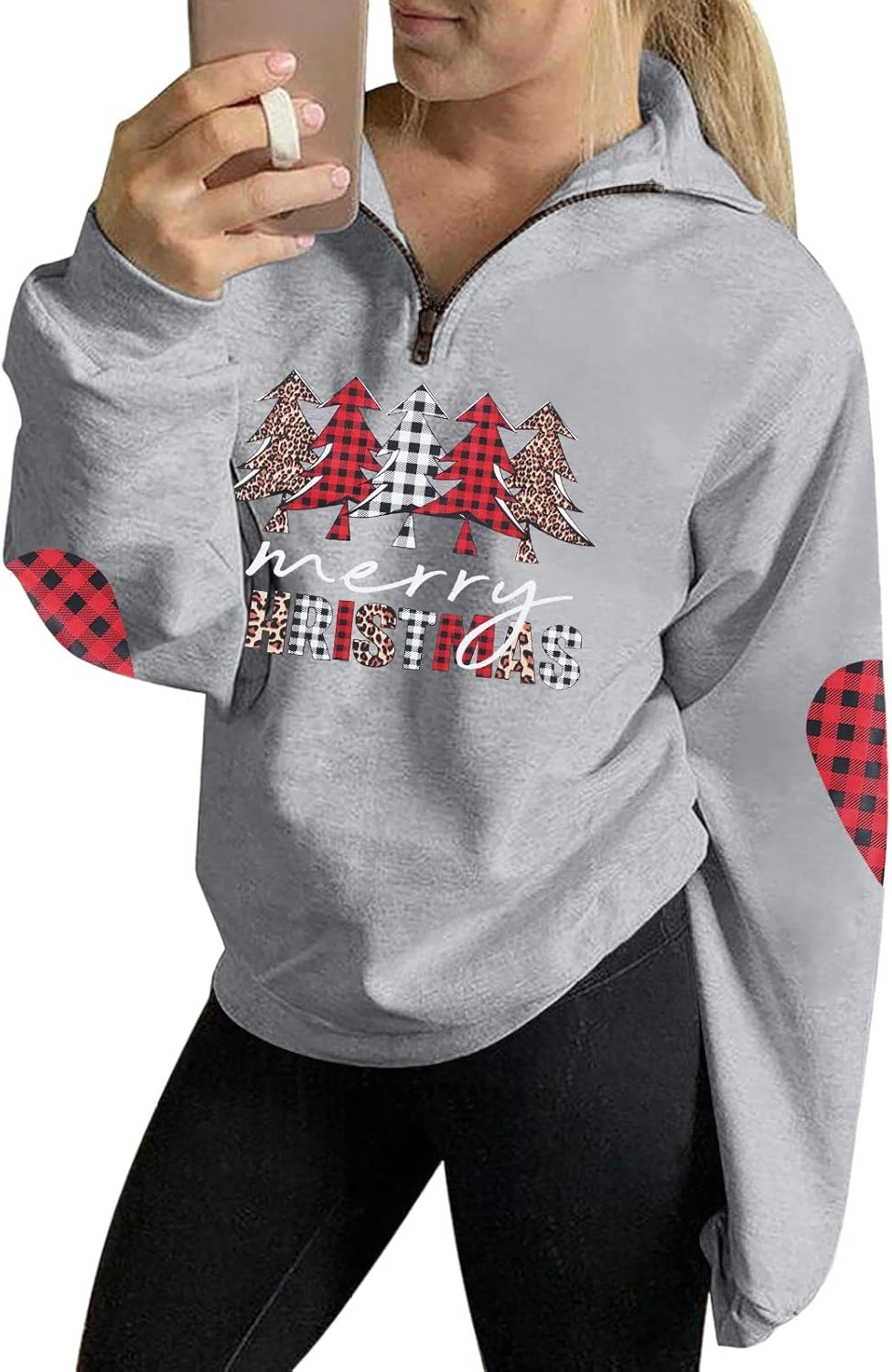 FLOYU Women Christmas Long Sleeve Sweatshirts Quarter Zipper Lapel Casual Pullover Top Color Block Sweatshirts 3 FLOYU Women Christmas Long Sleeve Sweatshirts Quarter Zipper Lapel Casual Pullover Top Color Block Sweatshirts