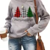 Merry And Bright Shirt Women Funny Leopard Printed Plaid Christmas Trees Long Sleeve Sweatshirts Xmas Graphic Tees