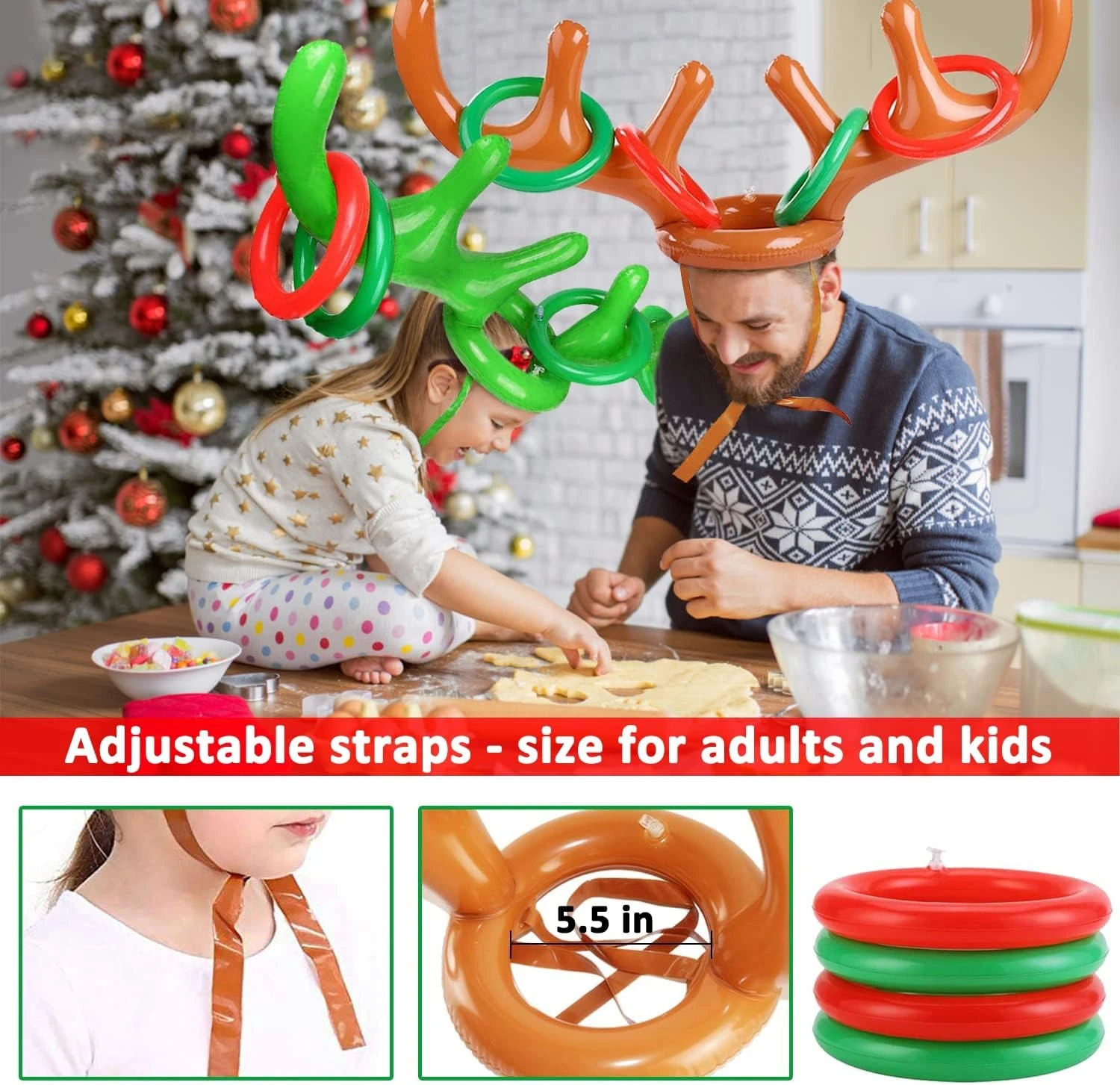 2 Set Christmas Inflatable Reindeer Antler Ring Toss Game Xmas Antler Heandband Toys Christmas Party Game Supplies For School Family Team Game Indoor Outdoor 8 2 Set Christmas Inflatable Reindeer Antler Ring Toss Game Xmas Antler Heandband Toys Christmas Party Game Supplies For School Family Team Game Indoor Outdoor - Image 6