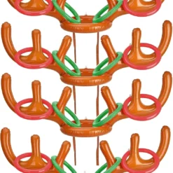 KOSIMI 4 Pcs Antlers Ring Hook Game Party Inflatable Reindeer, Christmas Party Antler Hat Games For Kids Adults Family Indoor Outdoor Carnival Xmas Games (4 Antlers 16 Rings)
