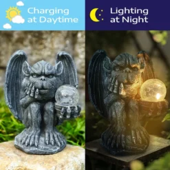MIBUNG Large Gargoyle Statue Holding Magic Orb With Solar Lights, Halloween Outdoor Decor, Gargoyle Monster Garden Guardian Gothic Creep Scary Sculpture, Patio Yard Lawn Decoration,Gift For Christmas -Xmas Mart Sales 713gy8TTrjL. AC SL1200
