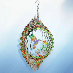 Aoedelyart Hummingbird Wind Spinner For Yard And Garden,12Inch 3D Stainless Steel Hummingbird Wind Spinner Metal Kinetic Yard Art,Garden Decor Worth Gift For Christmas Outdoor&Indoor Wind Sculpture