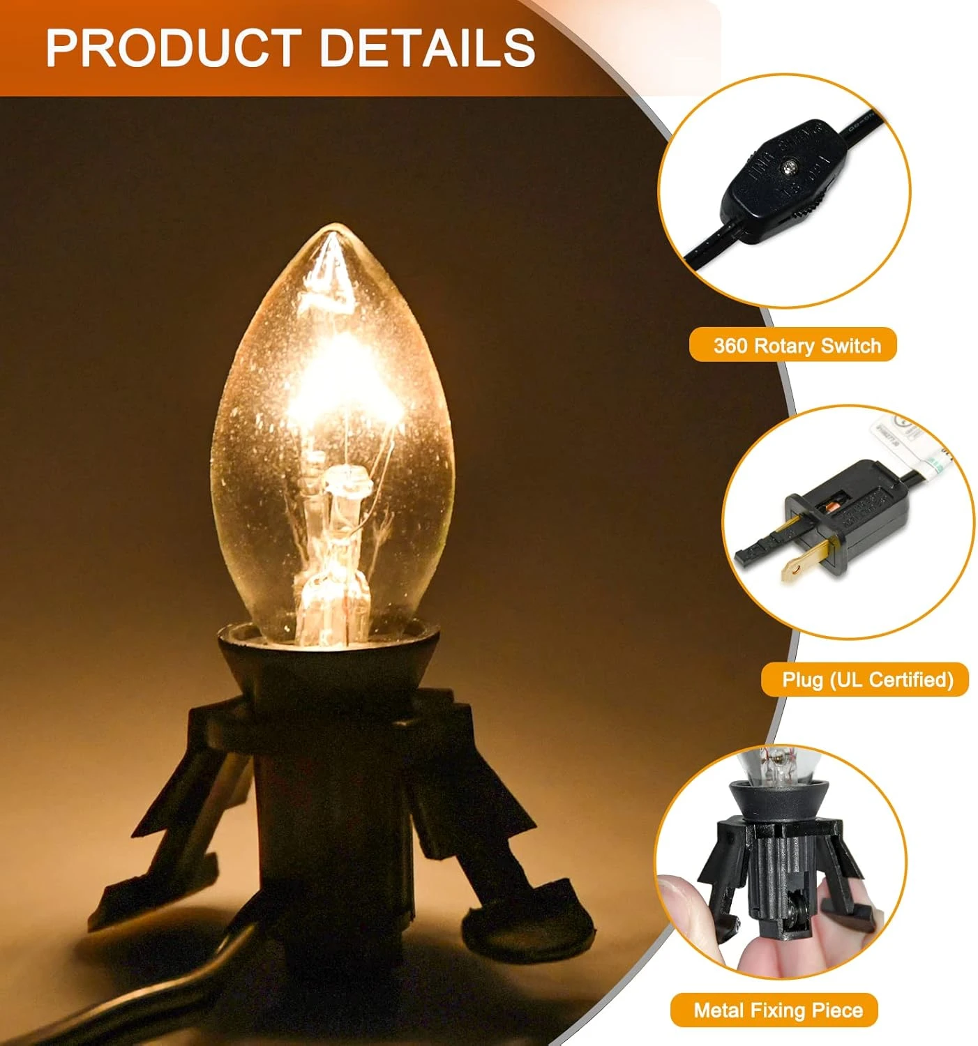 6Ft C7 Indoor Patio String Lights With C7 Candle Light Bulb Christmas Village Accessories 5W Cord With Light Bulbs ForIndoor/Outdoor Lights For Patio Garden Backyard Bistro Gazebo (2 Pack) 5 6Ft C7 Indoor Patio String Lights With C7 Candle Light Bulb Christmas Village Accessories 5W Cord With Light Bulbs ForIndoor/Outdoor Lights For Patio Garden Backyard Bistro Gazebo (2 Pack) - Image 3