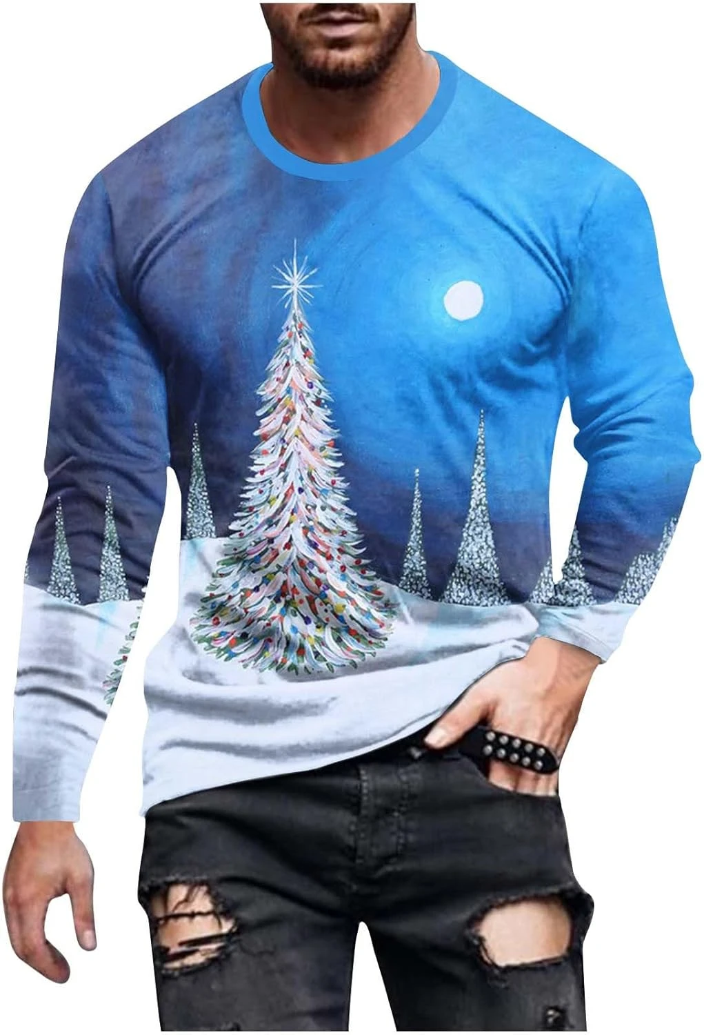 KCaHFO Men's Christmas Shirt Long Sleeve Tops Crewneck Ugly 3D Xmas Tree Graphic Casual T Shirt Pullover Sports Blouses 3 KCaHFO Men's Christmas Shirt Long Sleeve Tops Crewneck Ugly 3D Xmas Tree Graphic Casual T Shirt Pullover Sports Blouses