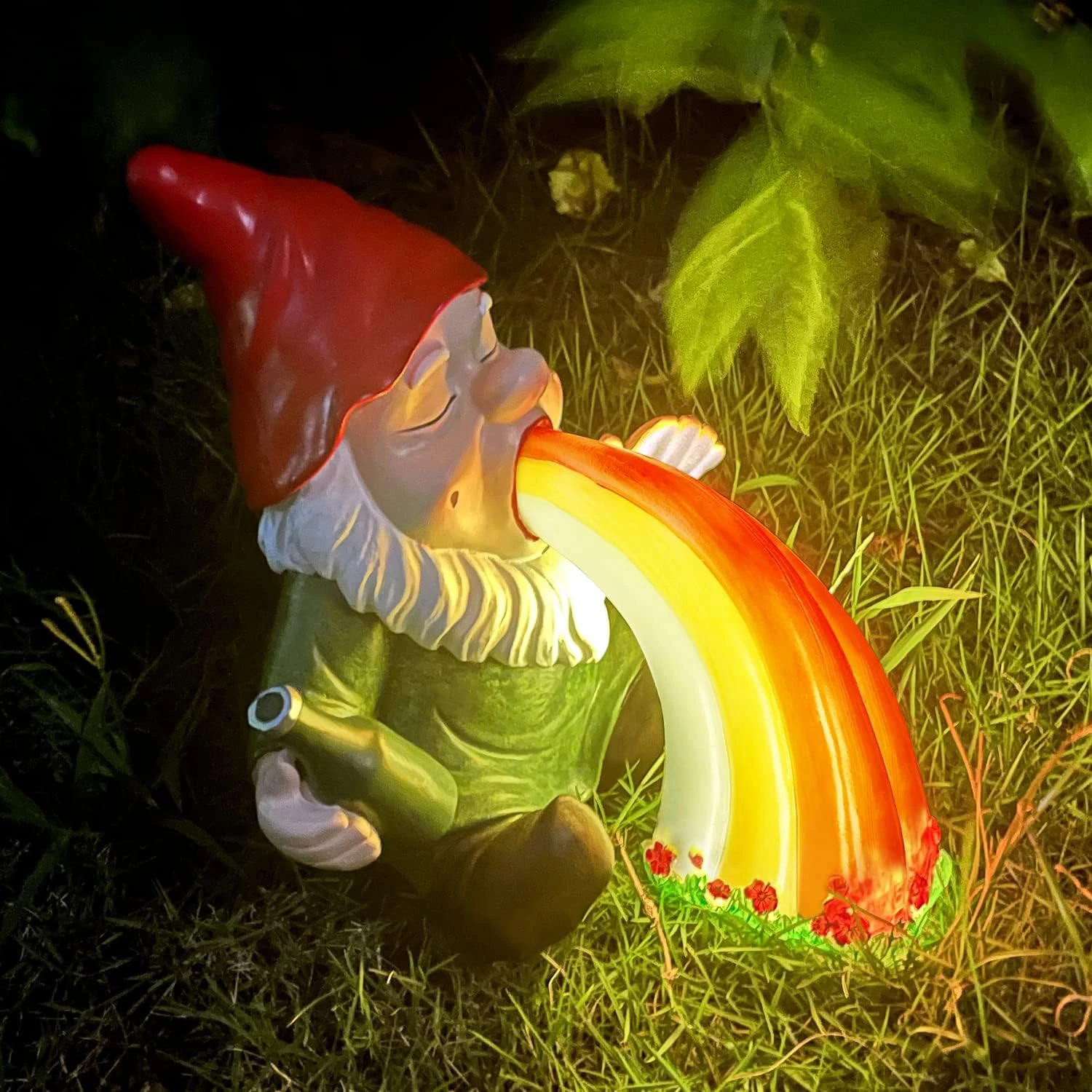 HUNTHAWK Solar Garden Gnome Statue, Gnome Is Spitting Rainbow In Your Garden, Funny Statue For Outdoor Decor, Unique Figurine For Patio Yard Art, Gift For Housewarming Birthday Christmas 4 HUNTHAWK Solar Garden Gnome Statue, Gnome Is Spitting Rainbow In Your Garden, Funny Statue For Outdoor Decor, Unique Figurine For Patio Yard Art, Gift For Housewarming Birthday Christmas - Image 2