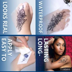 Aresvns Temporary Tattoo For Women, Semi-Permanent Tattoos Waterproof Long-Lasting 2 Weeks, Dark Blue Realistic Flower Fake Tattoos Christmas Gift -Xmas Mart Sales 716DaNzsoDL. SL1500