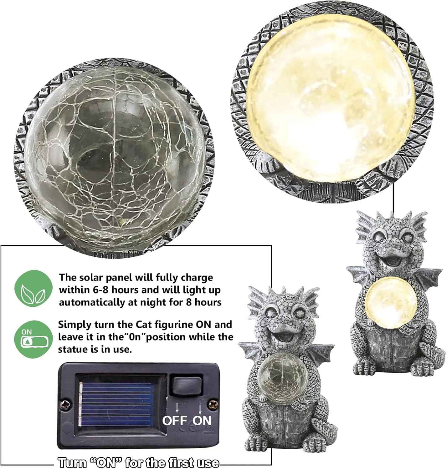 Qeeman Garden Dragon Statue Solar Powered Led Lights- Adorable Dragon Decoration With Gazing Ball For Garden Yard, Lawn- Gifts For Women Christmas/Mother’s Day 6 Qeeman Garden Dragon Statue Solar Powered Led Lights- Adorable Dragon Decoration With Gazing Ball For Garden Yard, Lawn- Gifts For Women Christmas/Mother’s Day - Image 4