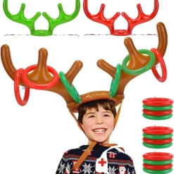 3 Pack Inflatable Reindeer Antler Hat Ring Toss Game Christmas Party Games For Kids Adults Families Carnival Games Xmas Holiday Party Supplies