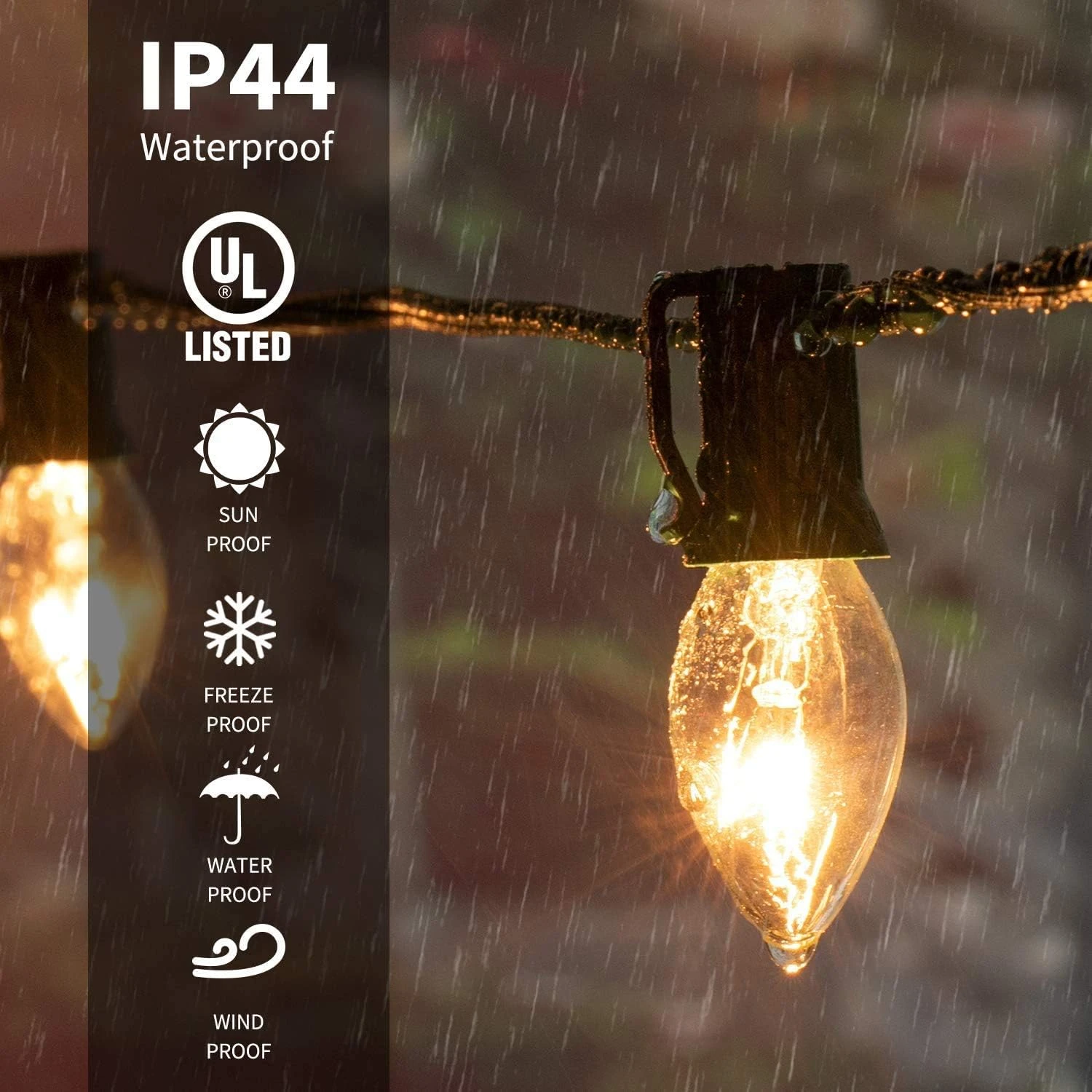 C9 Christmas Lights Outdoor 50FT Warm White Clear Haning Vintage C9 String Lights For Christmas Tree Indoor Room Outdoor Roof Patio Party Xmas Home Decoration, 50 +2 Bulbs, E17 Base, Green Wire 6 C9 Christmas Lights Outdoor 50FT Warm White Clear Haning Vintage C9 String Lights For Christmas Tree Indoor Room Outdoor Roof Patio Party Xmas Home Decoration, 50 +2 Bulbs, E17 Base, Green Wire - Image 4