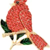 Fashion Rhinestone Women Gold Tone Animal Brooch Pin Jewelry Red Crystal Northern Cardinal Bird Brooch Christmas Bird Brooch