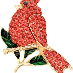 Fashion Rhinestone Women Gold Tone Animal Brooch Pin Jewelry Red Crystal Northern Cardinal Bird Brooch Christmas Bird Brooch