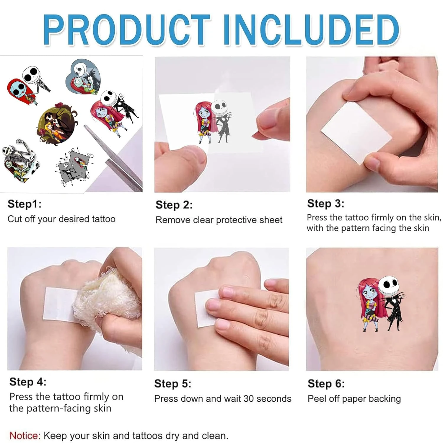 Nightmare Before Christmas Party Supplies,8 Sheets 100Pcs Jack And Sally Temporary Tattoos Party Favors,Removable Skin Safe, Fake Tattoo Stickers For Halloween Party Gifts Favor Supplies 6 Nightmare Before Christmas Party Supplies,8 Sheets 100Pcs Jack And Sally Temporary Tattoos Party Favors,Removable Skin Safe, Fake Tattoo Stickers For Halloween Party Gifts Favor Supplies - Image 4