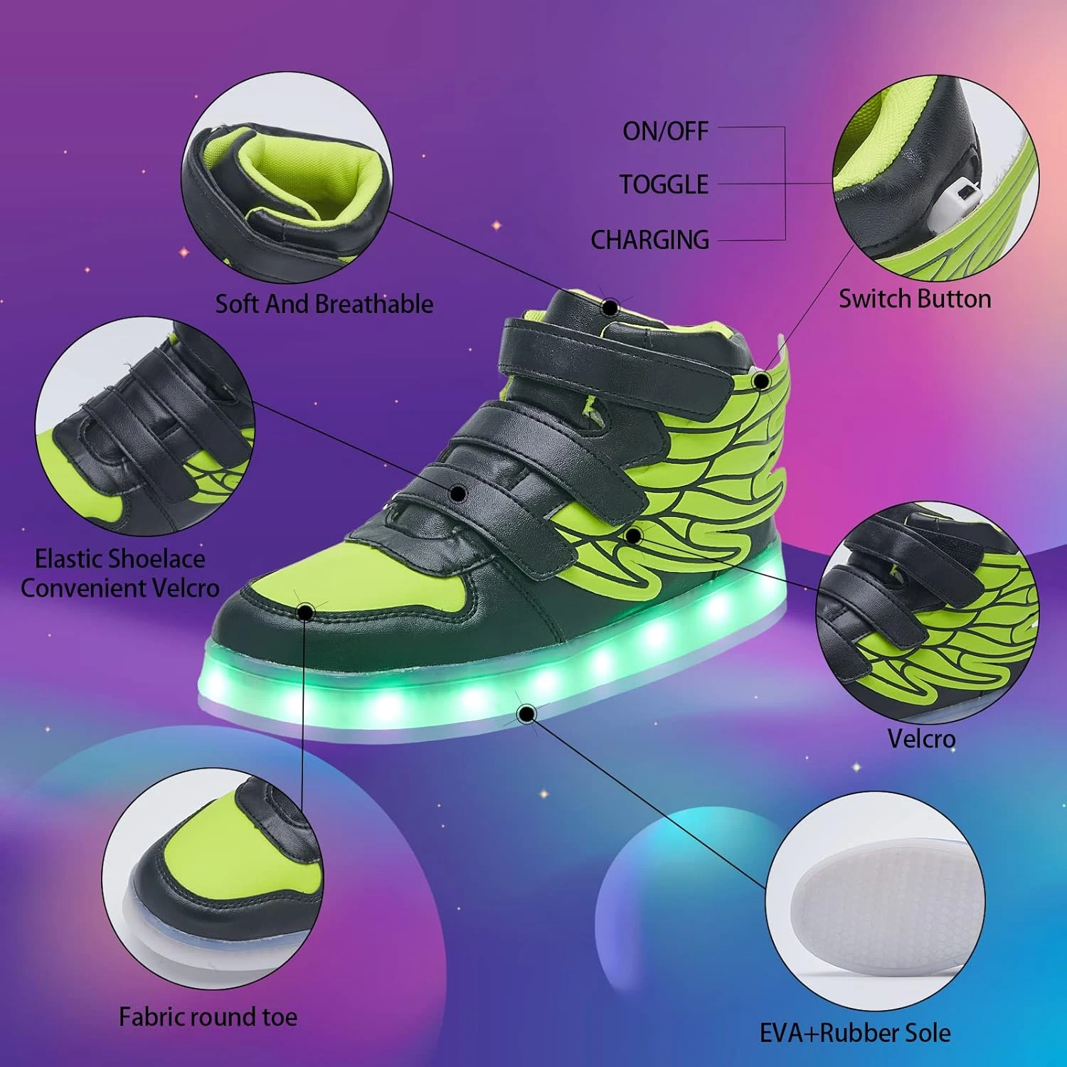 LED Light Up Shoes With Flying Wings For Boys Girls Kids Hip-Top Flashing Sneakers For Festivals, Party, Christmas, Halloween,Friend Gift With USB Charging 5 LED Light Up Shoes With Flying Wings For Boys Girls Kids Hip-Top Flashing Sneakers For Festivals, Party, Christmas, Halloween,Friend Gift With USB Charging - Image 3