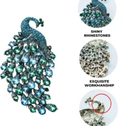 GENERIC FABMODE Rhinestone Peacock Brooch Pin, Handmade Exquisite Exaggerated Jewelry Big Blue Green Crystal Bird Animal Brooches Lapel Collar Suit Shirt Coat Pins Elegant Dress Accessories Wedding Christmas Birthday Valentine Jewelry Gift For Women Fashion Girls Mom Girlfriend -Xmas Mart Sales 719C34WvEKL. AC UL1500