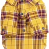 HOODDEAL Dog Shirts Lovely Cozy Striped Plaid Cotton Pet Clothes Breathable Strechy Christmas Costumes For Puppy Cat (L, Yellow)