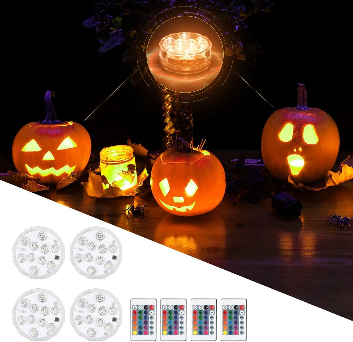 Hitopin Submersible LED Lights, 4PCS Waterproof Underwater Remote Controlled Battery Operated Wireless, Multicolor Submersible Led Lights For Christmas, Pond, Party, Wedding, Vase Base Decorations 10 Hitopin Submersible LED Lights, 4PCS Waterproof Underwater Remote Controlled Battery Operated Wireless, Multicolor Submersible Led Lights For Christmas, Pond, Party, Wedding, Vase Base Decorations - Image 8