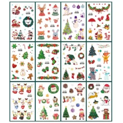 Christmas Temporary Tattoo For Kids Winter Stickers Decals For Body Face Arm Decorations Fake Tattoos Kit 12 Sheets Xmas Holiday Party Favor Supplies Snowflake Santa Claus Wreath Deer Design