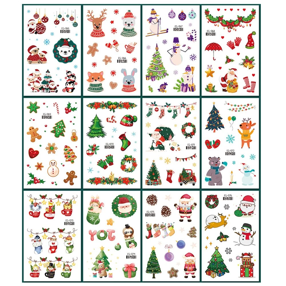 Christmas Temporary Tattoo For Kids Winter Stickers Decals For Body Face Arm Decorations Fake Tattoos Kit 12 Sheets Xmas Holiday Party Favor Supplies Snowflake Santa Claus Wreath Deer Design 3 Christmas Temporary Tattoo For Kids Winter Stickers Decals For Body Face Arm Decorations Fake Tattoos Kit 12 Sheets Xmas Holiday Party Favor Supplies Snowflake Santa Claus Wreath Deer Design