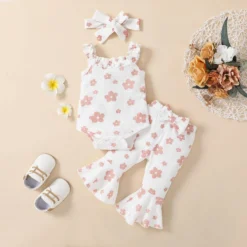 GENERIC Baby Christmas Headband Infant Girls Sleeveless Romper Bodysuit Floral Prints Bell Bottoms Pants (WH1, 12-18 Months) -Xmas Mart Sales 71Bm2XrC L. AC SL1500