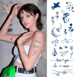 CUTELIILI Semi Permanent Tattoos For Women Girls,Temporary Tattoo Flowers Waterproof & Long-Lasting 1-2 Weeks, Dark Blue Realistic Fake Tattoos Christmas Gift -Xmas Mart Sales 71Bv6siFQKS. SL1500