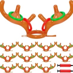 Glimin 12 Set Inflatable Antler Ring Toss Game Christmas Ring Toss Games Fun Xmas Party Game For Kids Adults Outdoor Indoor Christmas Party Favors, 12 Pcs Antlers 48 Pcs Rings