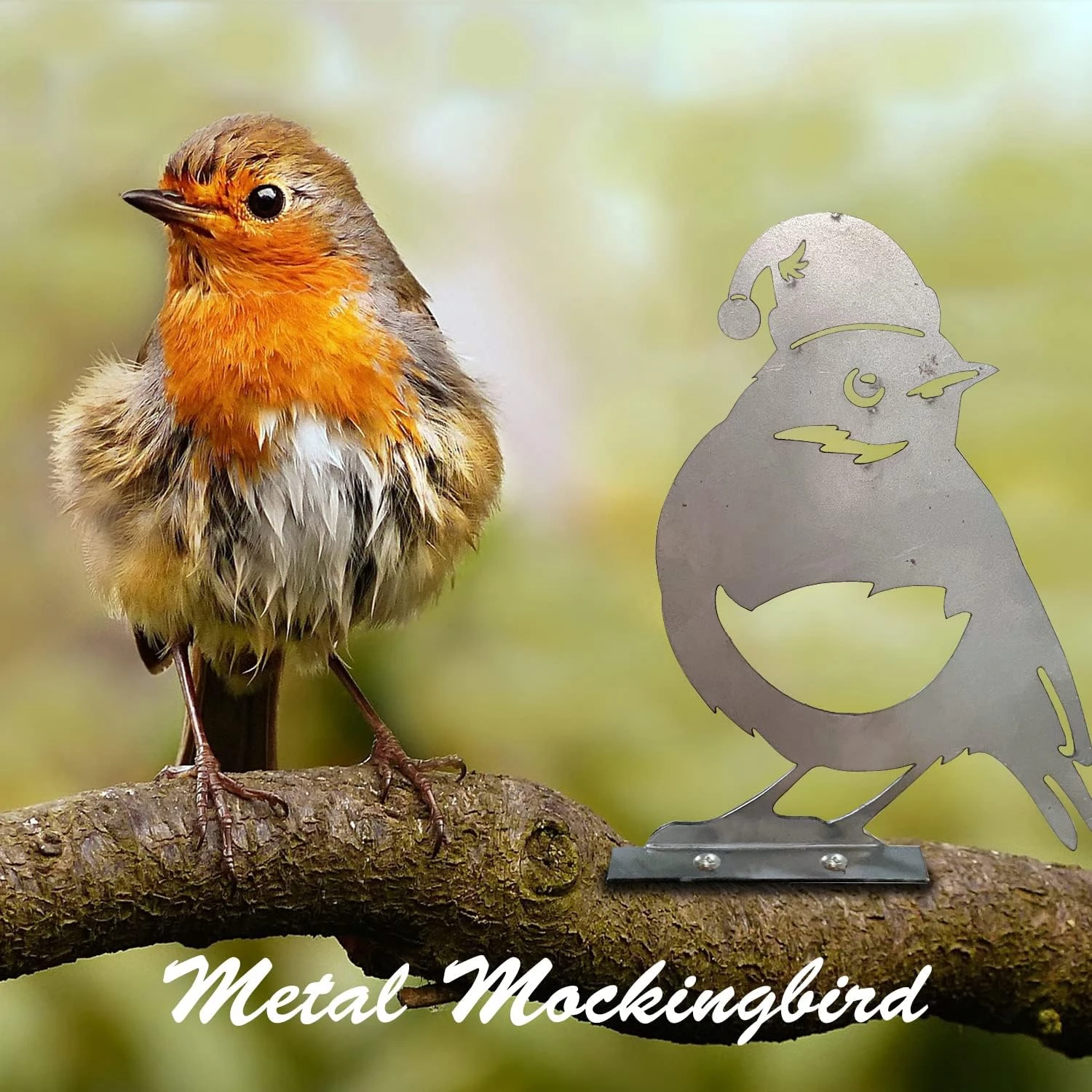 Reagia Metal Bird Decoration With Christmas Hat, Robin Statue Metal Garden Birds Outdoor Decor Garden Bird Ornaments Perfect Robin Gifts For Garden, Trees, And Fences (Christmas Hat) 4 Reagia Metal Bird Decoration With Christmas Hat, Robin Statue Metal Garden Birds Outdoor Decor Garden Bird Ornaments Perfect Robin Gifts For Garden, Trees, And Fences (Christmas Hat) - Image 2