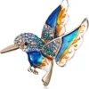 AILUOR Antique Gold Tone Enamel Bird Hummingbird Multi Color Austrian Crystal Pin Brooch Jewelry For Women Christmas Gift