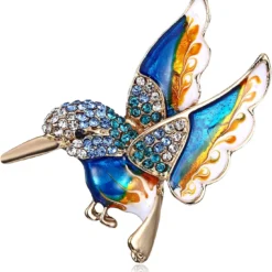 AILUOR Antique Gold Tone Enamel Bird Hummingbird Multi Color Austrian Crystal Pin Brooch Jewelry For Women Christmas Gift
